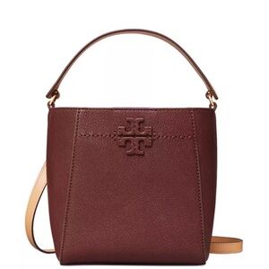 Tory Burch Small McGraw Bucket Bag in Burgundy Leather